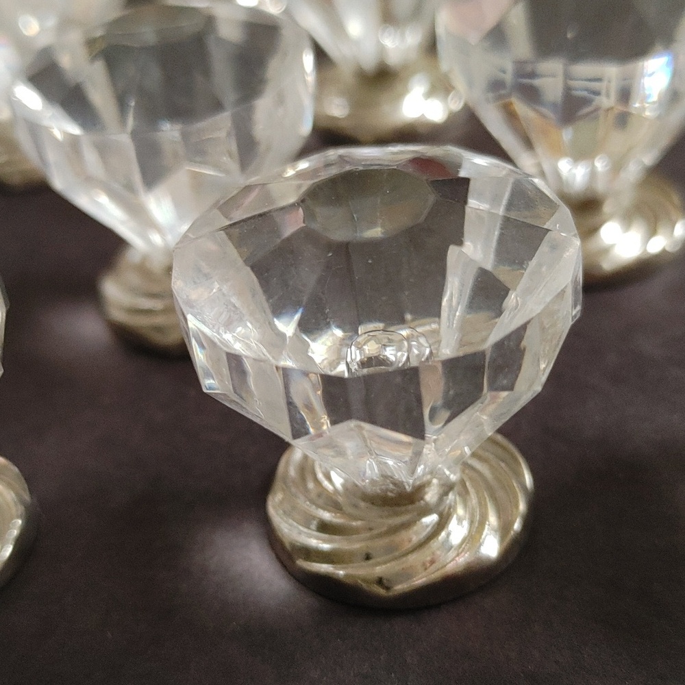 15 Pcs Acrylic Crystal Cabinet Drawer Knobs w Polished Chrome Swirl Base - Picture 5 of 10